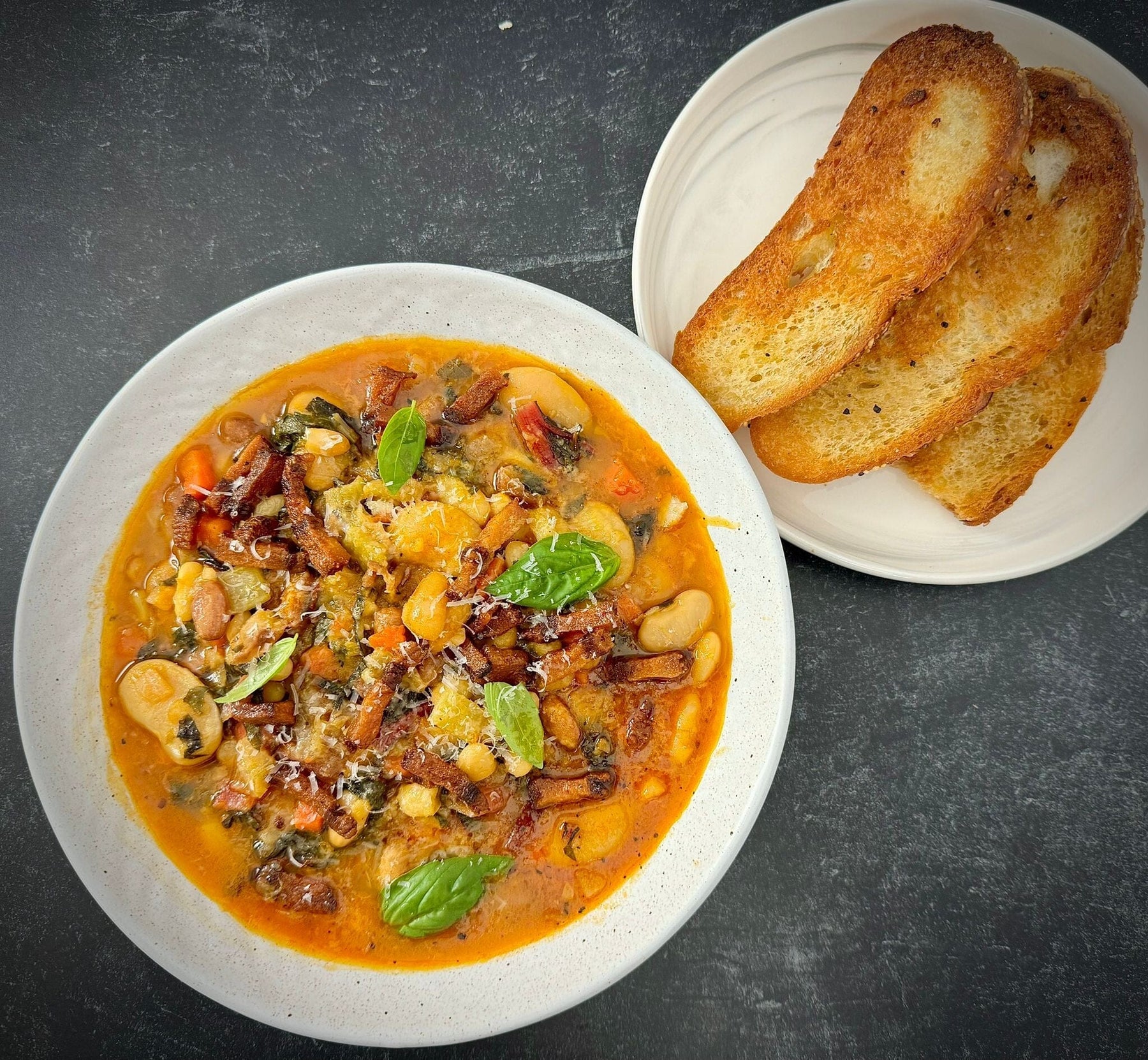 Beans stew with Swiss chard, guanciale & Parmigiano Raggiano