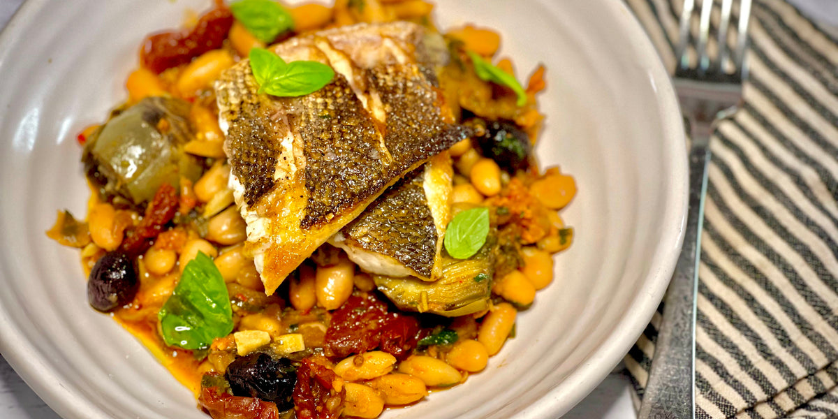 Crispy Skin Branzino with Cannellini Beans Ragout — Sogno Toscano