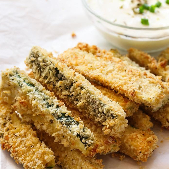 Fried zucchini sticks with beer and Parmigiano Reggiano