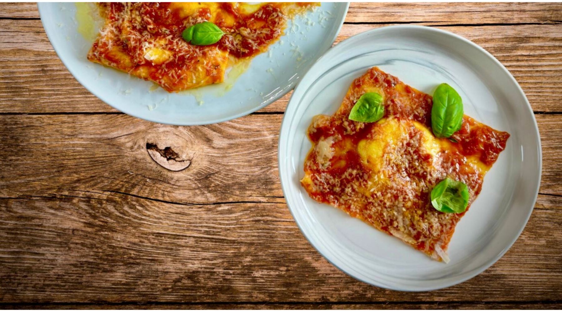 Homemade Cheese Ravioli with Organic Tomato Sauce & Basil