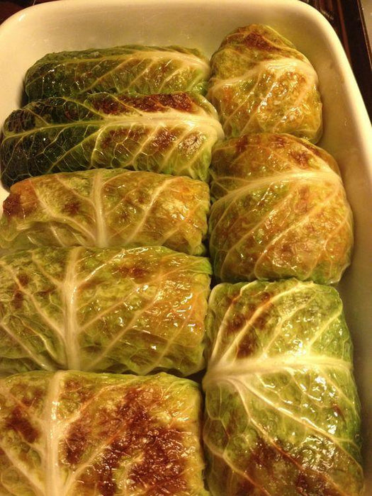 Savoy cabbage, potatoes and scamorza rolls