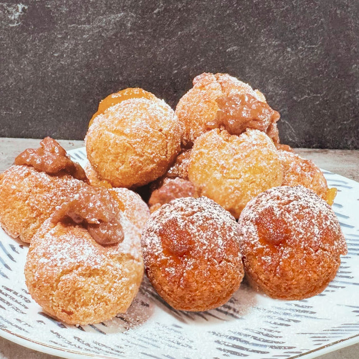 Sweet fritters with hazelnut chocolate cream and Sicilian red orange jam