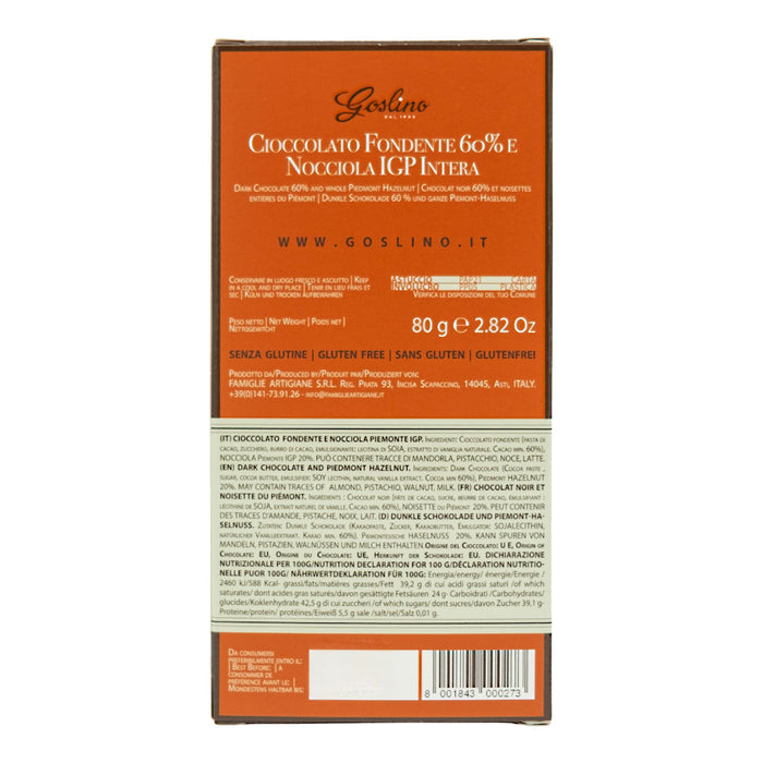 Dark Chocolate Bar with Piedmont Hazelnuts- Goslino Crakers & Sweetes Sogno Toscano 