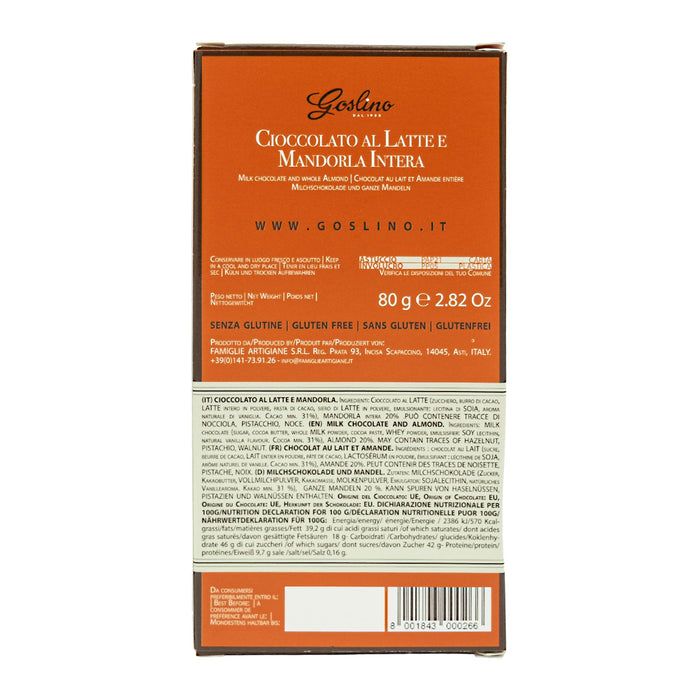 Milk Chocolate Bar with Almonds- Goslino Crakers & Sweetes Sogno Toscano 