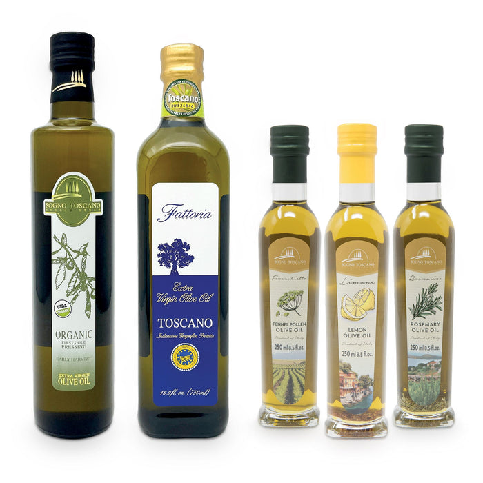 Olive Oil Connoisseur Package — 5 Bottles of Extra Virgin Olive Oil Packages SOGNOTOSCANO 